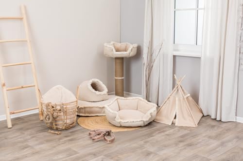 TRIXIE Hundebett Boho 65 × 65 cm in beige - weiches Hundekissen mit Plüschelementen - Hundekorb für mittelgroße Hunde - rutschfest und waschbar - 38213