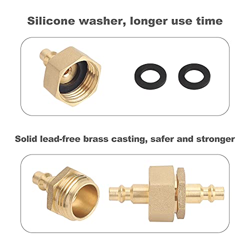 Hynade HY-CONNECT-2PCS Blowout Plug Adapter Fitting,1/4 Inch Air Compressor Quick Connect Plug Fittingto Ght 3/4 Inch Rv,Water Line,Garden Hose Faucet Winterize Sprinkler Hose Fittings thumb #2