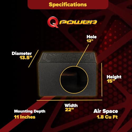 Image of Qpower Single 12 inch Vented Ported Car Subwoofer Sub Box Enclosure, QBOMB12VL - Single Cab Bass Woofer Speaker Box System for Vehicle or Truck Audio