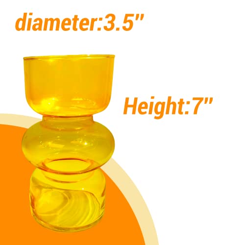 Bloflo Orange Transparent Glass Hydroponic Vase, 7Inches Colored Glass Vase For Flower, Three-Layer Glass Floral Vase For Décor, Modern Geometric Glass Vase For Home Office Wedding Table(Orange) #TOP4