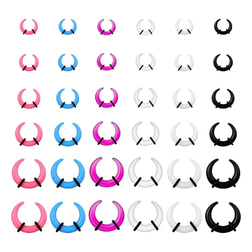 Meyeyaia 36PCS Septum Stretching Kit 14G 12G 10G 8G 6G 4G Acrylic Septum Pincher Ring Multi-Color C Shape Buffalo Pincher Ear Gauge Stretching Kit Piercing Jewelry for Women Men