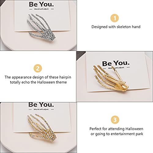 Lurrose Strass Grampo de Cabelo Mão de Esqueleto 4Pcs Halloween Skeleton Claws Crânio Cabelo Mão Cli