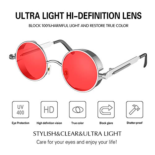 Image of PROUDDEMON Retro Gothic Steampunk Sunglasses for Women Men Round Lens Metal Frame