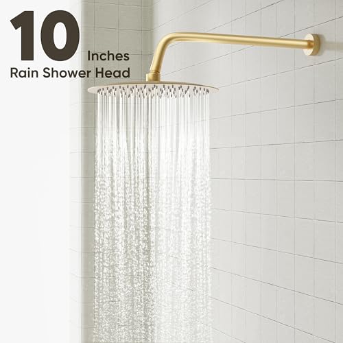 Image of Gabrylly Shower System with Tub Spout, Bathtub Shower Faucet Set with 10 inch Rain Shower head and 5-Setting Handheld Shower, Wall Mounted Shower Fixtures with Pressure Balance Shower Valve, Brushed Gold