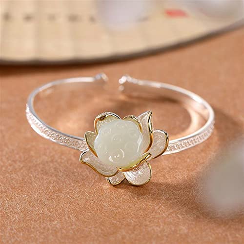 SMDSAZ Pulsera de Lotus de Calcedonia Blanca HECIANA Natural HECIAL China Estilo CRATURANTE Charm Antiguo Mujeres JOYERÍA Ajustable (Gem Color : White)
