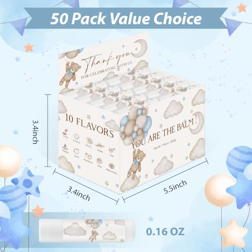 Image of 50 Pack Bear Baby Shower Moisturizing Lip Balms in Bulk Party Favors Reception Ideas It's a Boy Blue Gender Reveal Thank You For Celebrating With Us Gifts Birthday Gift You Are The Balm Beeswax