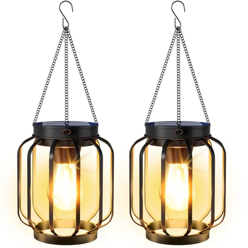 AOUNQ 14.37'' Metal Hanging Solar Lanterns Outdoor Waterproof, 2 Pack - image 1