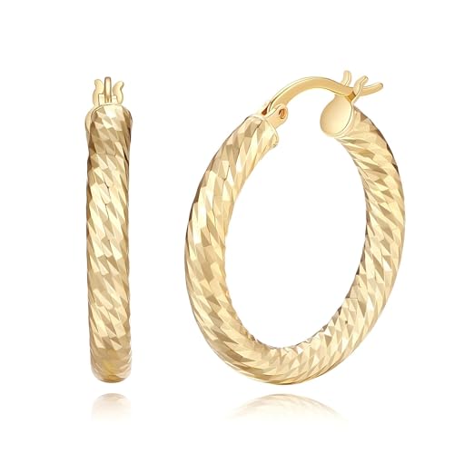 Gold Hoop Earrings 14K Gold Hoop Earrings for Women Classic Line ...