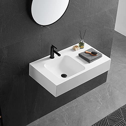 Serene Valley Bathroom Sink, Wall-Mount Or On Countertop, 32" With Square Sink And Flat Space, Single Faucet Hole, Solid Surface Material #TOP6