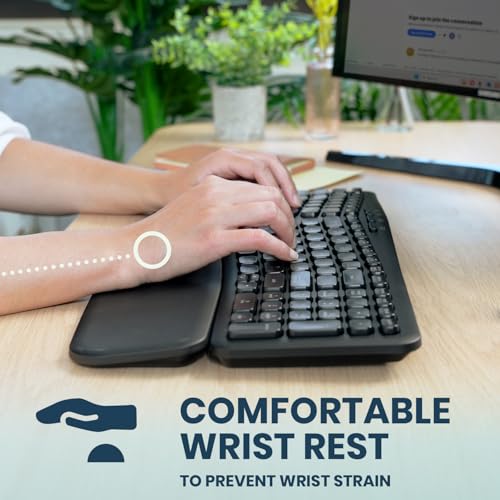 Image of Perixx PERIBOARD-636B US, Wireless Ergonomic Compact USB Keyboard - Wireless 2.4G Technology - Build-in Number Pad - Detachable Wrist Rest - - Silent Typing - Black