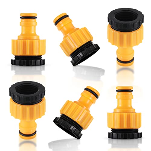 Vokmon 6 Pack Garden Hose Parts & Connectors, Plastic Threaded Outdoor Tap Connector, 1/2 Inch and 3/4 Size, 2 in1 Pipe Attachments Connector Faucet Adapter(Tap Connector)