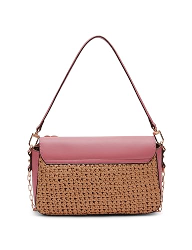 Anne Klein Soft straw flap shoulder bag with floral applique2