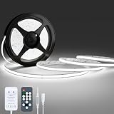 NELUX Tira LED COB Interior Blanco Frío 5m, Luces LED Cocina Blanca Decoración Habitación, LED Strip Light 24V, Regulable, Adhesiva, 480LED/m, 6500K. Incluye Mando a Distancia y Adaptador.
