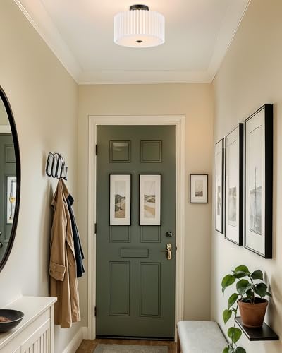 Image of VONLUCE Semi-Flush Mount Ceiling Light 12.2 inch, 2-Light Drum Light Fixture | White Pleated Shade with E26 Sockets, Light Fixture for Nursery, Bedroom, Entryway, Hallway, Black Finish, ETL Certified