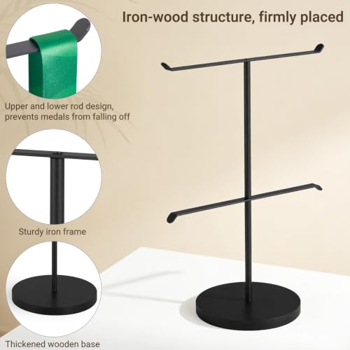 Image of Mkono Medal Hanger Display, Metal Medal Holder, Race Award Medals Display Stand for Running, Sports, Marathon, Wrestling, Taekwondo, Wood and Iron Material, 12x16 Inches (Black)