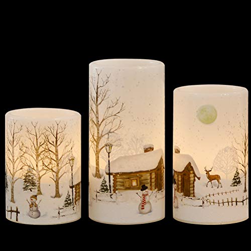 Eldnacele Lot de 3 bougies de Noël sans flamme vacillantes avec minuterie de 6h, En cire véritable Bougies LED pour décoration de Noël, Alimentées par 2 piles AA Cover