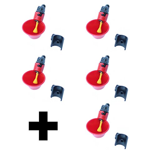 Versatile 4 Pack Red Chicken Water Cups with 1/2 inch PVC Mounting Hardware Poultry Waterer from Quail to Ducks