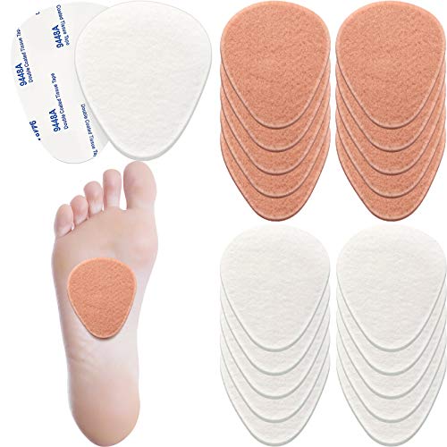 Image of Syhood 20 Pieces Metatarsal Felt Pads Foot Insert Pads Ball of Cushion for Pain Relief Forefoot and Sole Adhesive Accessories for Men and Women 1 /4 Inch Thick(Oval,White, Nude Color,Wool Felt)