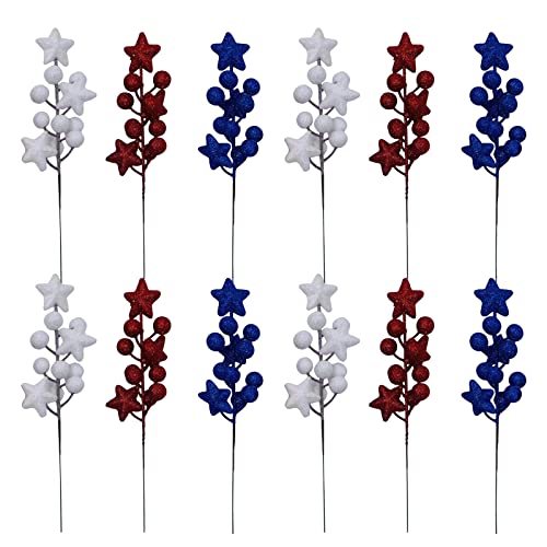 Msuiint 12 Pcs Artificial Glitter Berries Stems, 8Inch White Red And Blue For 4Th Of July Decor Flowers Arangement Fake Berry Branch For Independence Day Decor Party Home Table #TOP5