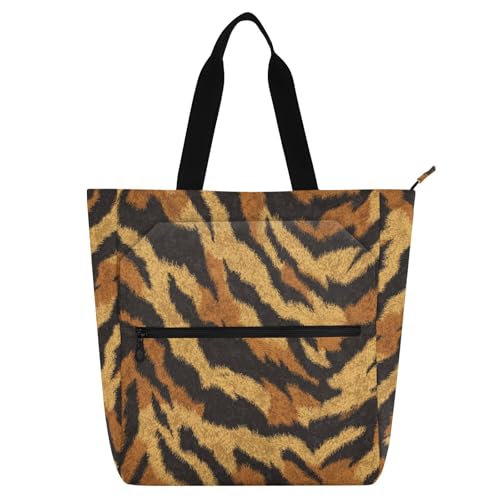 Sac fourre-tout enfants zippé à motif peau de tigre rétro marron pour école et jeux