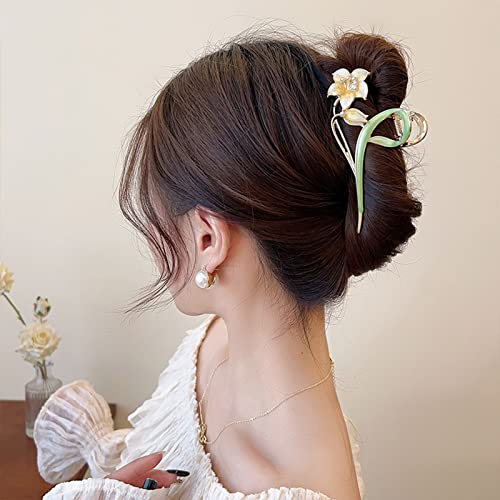Flower Metal Hair Claw Clips Yellow Lily Hair Claw Large Hair Clips Nonslip Hair Barrettes Strong Hold Hair Clamps Cute Hair Clips For Women Girls Flower Hair Accessories Hairpins For Thick Thin Hair #TOP2