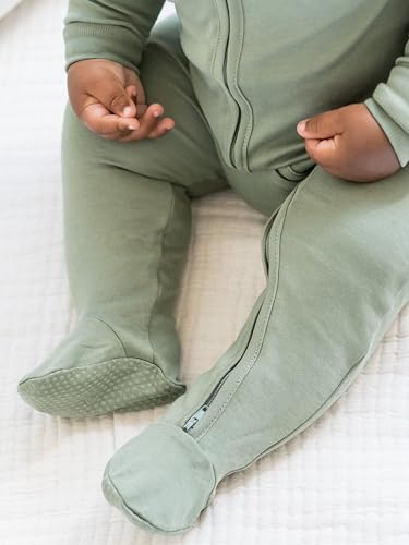 Colored Organics Baby Organic Cotton Peyton Zip Up Footed Sleeper - Thyme Green - 3-6M