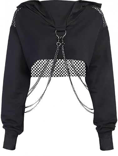 T-shirt manches longues gothique dragon noir col rond femme