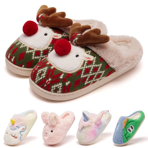 Guyarns House Shoes for Kids Unisex Toddler Elk Slippers Girls Boys Christmas Slippers Plush Warm Bedroom Big Kids Indoor Shoes(Elk 240)