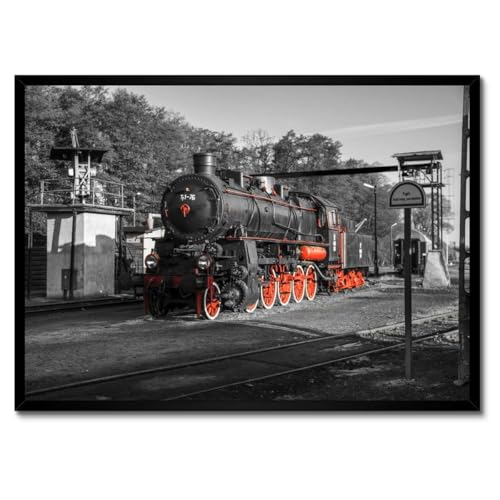 Poster locomotive à vapeur cadre blanc 70x50 cm pour salon