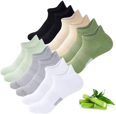 inaWarm Bambus Sneaker Socken Damen, 6 Paar, Atmungsaktiv | 33% Bambusviskose und 33% Baumwolle mit Mesh, nahtloser Spitze, Fußgewölbestütze sowie verstärkter Ferse und Spitze.
