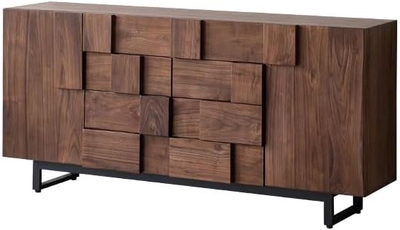 Buffet Cabinet Black Walnut Solid Wood Sideboard Living Room Storage Entrance Table Modern Drawer Decorative Furniture Sideboard(160x40x90cm)