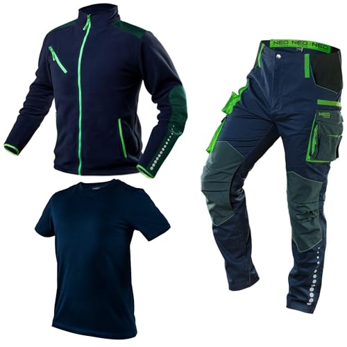 NEO TOOLS Pantalon de travail + veste de travail en polaire + t-shirt de travail | Ensemble de vêtements de travail de qualité supérieure pour hommes...