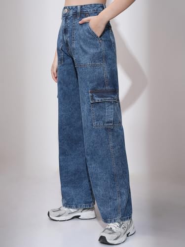 Image of Tokyo Talkies Women Cargo Jeans | Straight fit