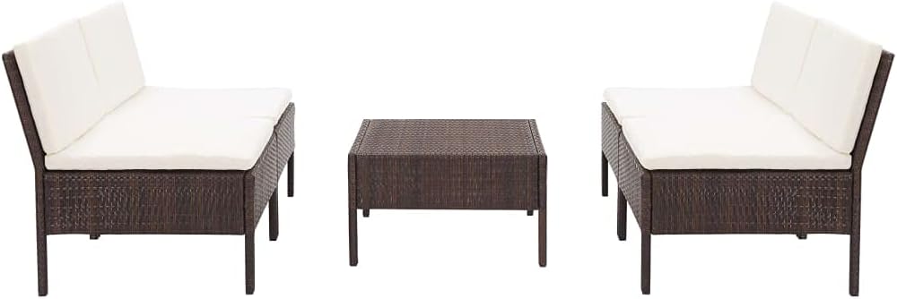 vidaXL Patio Furniture Set 5 Piece, Patio Conversation Set with Cushions, Outdoor Sectional Sofa with Coffee Table for Garden, Poly Rattan Brown