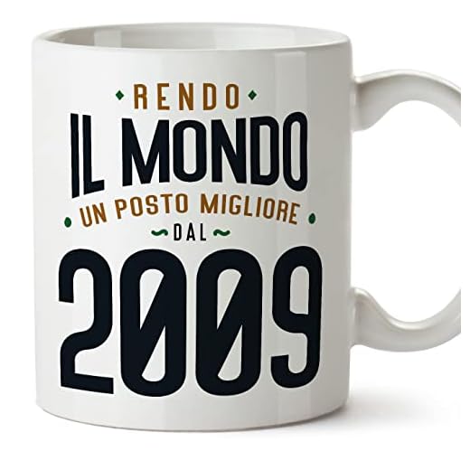 MUGFFINS Tazas 2009 Cumpleaños - En Italiano - Rendo il Mondo un Posto Migliore - 11 oz / 330 ml - Regalo original y divertido