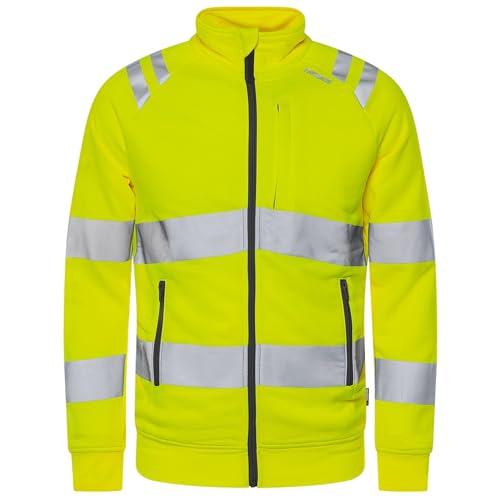 DURUS WORKWEAR Mens Hi Vis Sweatshirt Zipper Jacket – UV Protection, Breathable Recycled Fabric, Reflective, Zip Pockets – Orange – Yellow – XS-4XL (UK, Alpha, L, Regular, Regular, Hi Vis Yellow)