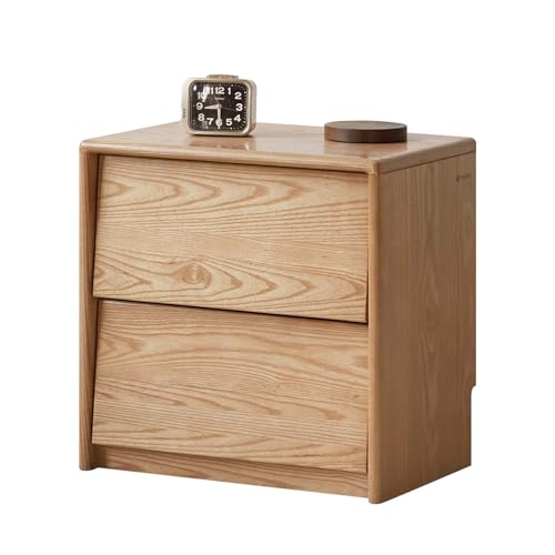YESWOOD 100% Solid Wood Nightstand, Oak Nightstands with Slanted Drawers, Mid Century Modern Nightstand, Small Nightstands for Small Spaces, Wood Bedside Table for Bedroom, Fully Assembled, 19.69" H