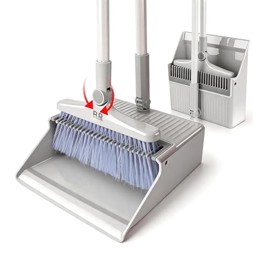 Juego de escoba y recogedor para hogar, cocina, oficina, vestíbulo, suelo, interior y exterior, con mango largo de 40.94/50 pulgadas