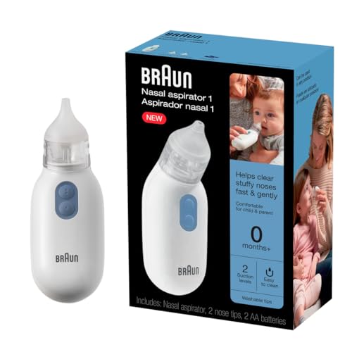 Braun Electric Nasal Aspirator – Mucus Remover, Blocked Nose Relief for Newborn, Baby and Toddler, Electric Suction Power, 2 Suction Levels, 2 Nose Tip Sizes, Dishwasher Safe, FSA and HSA Eligible