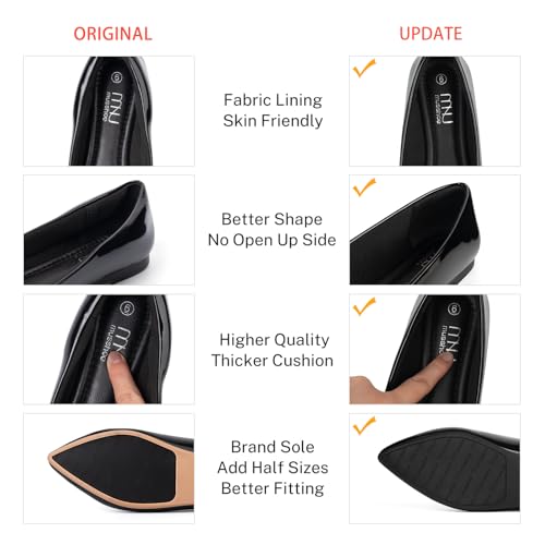 Image of MUSSHOE Black Flats for Women Pointed Toe-Comfortable Business Casual Work Shoes, Dressy Suede Slip On with Memory Foam for Office, Teacher & Standing All Day