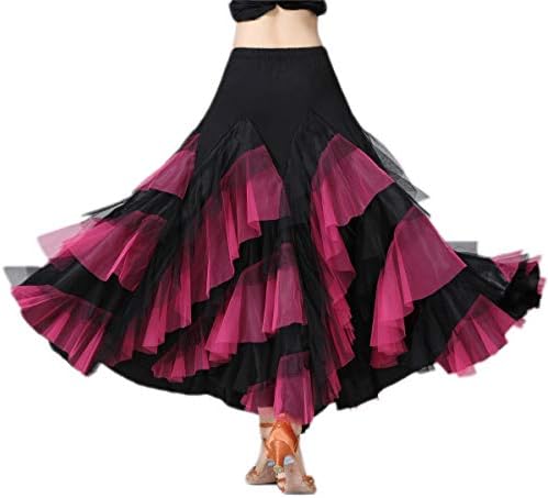 CISMARK Full Circle Foxtrot Flamenco Ballroom Smooth Standard Fancy Dancing Skirts Black and Rose