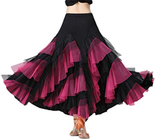 Cismark Full Circle Foxtrot Flamenco Ballroom Smooth Standard Fancy Dancing Skirts Black And Rose #TOP3