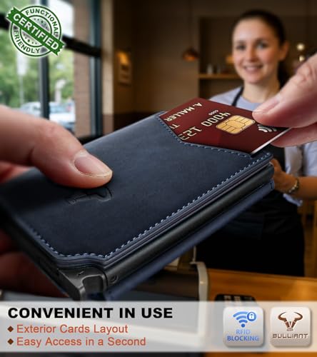 Image of BULLIANT Men Wallet Leather Wallet Card Holders Money Clip for Men 10Cards-Magnetic Flip on Metal Case