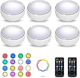 Laliled Spot LED Murale Lampe de Placard Armoire Sans Fil Lot de 6 Veilleuse RGBW Lumiere LED à Pile Avec 2 Télécommandes pour Escalier Vitrines Cuisine Couloir Miroir