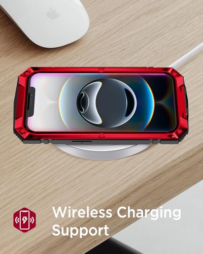 Coque iPhone 16e Miimall en métal rouge avec protection d'écran intégrée robuste