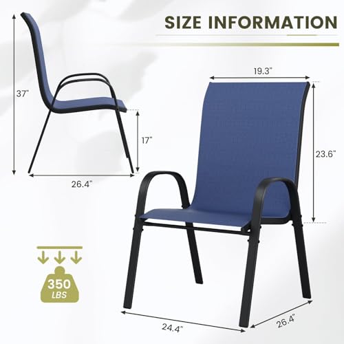 Image of UDPATIO Patio Chairs Set of 4, Stackable Outdoor Dining Chairs with High Back, Breathable Textilene Fabric Outdoor Chair All Weather, for Garden, Backyard (Blue)