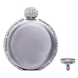 Hip Flasks 5OZ Smooth Crystal Bling Blings Stainless Steel Wine Alcohol Liquor Flask Sliver With Rhinestones Lid Party Gift for Women Girls