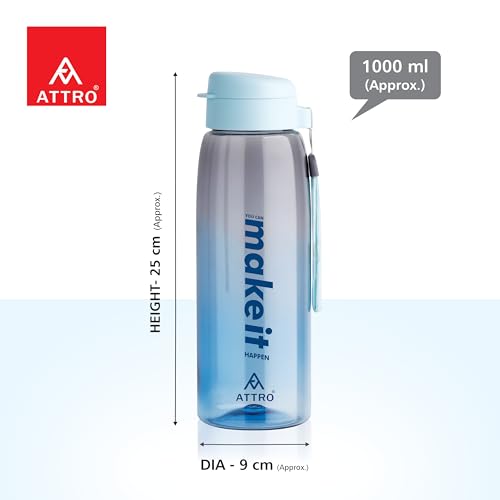 Image of ATTRO Sip Star Plastic Water Bottle - 1000ml, Blue, BPA Free, Leak-Proof, Durable Sports & Travel Bottle, Ideal for Gym, Office, School, Outdoor & Daily Use