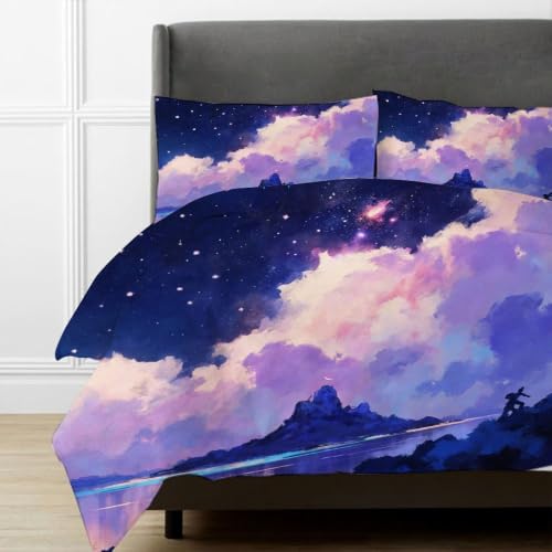 Housse de couette 90x190 nuages colorés lit enfant sans pli