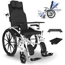 Reclining Wheelchairs for Adults Lightweight Foldable Wheel Chair for Seniors, All Terrain Portable Folding Wheelchair with Elevating Leg Rests, Reclines 90 to 180 Degrees, 300 Lbs Capacity